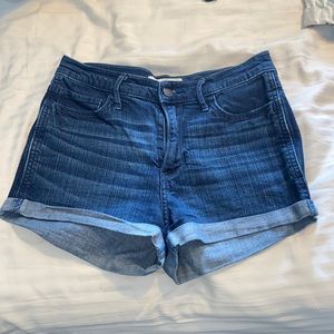 High rise dark wash shorts